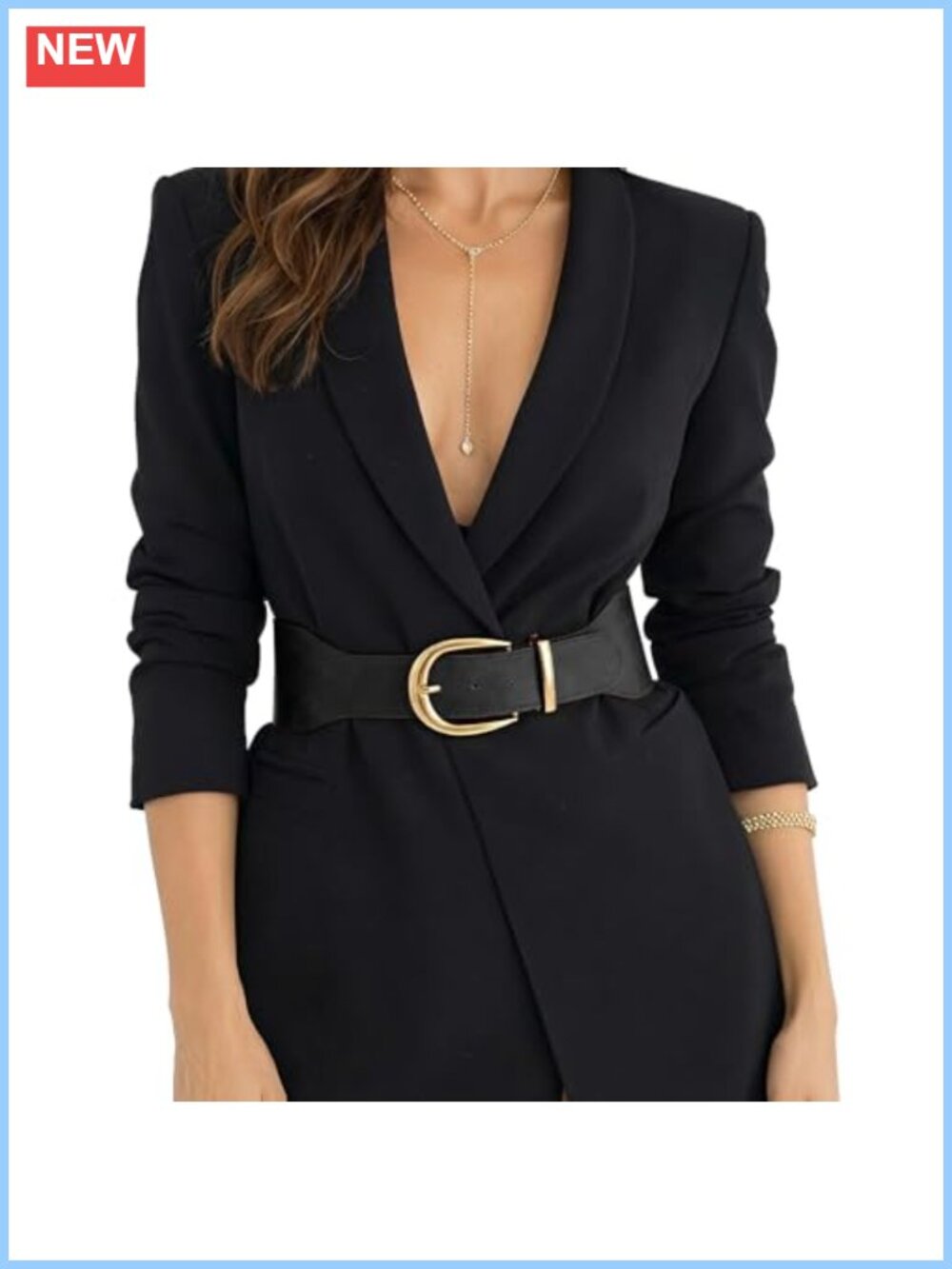 Wide Elastic Waist Belt for Dresses Stretchy Cinch Belt with Gold Buckle